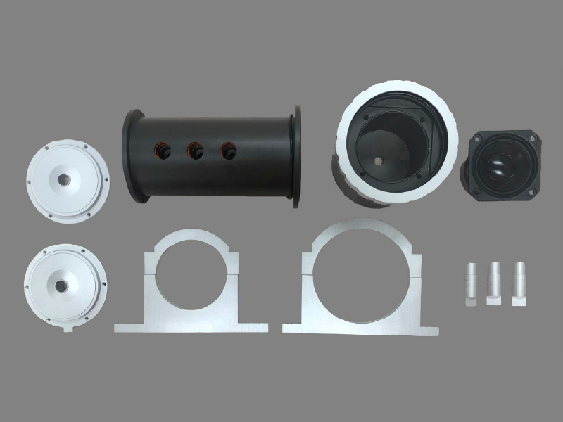 Impedance tube components before assembly