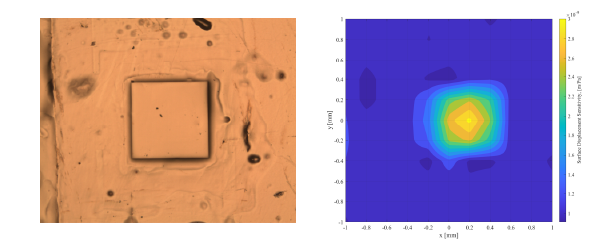Polymer square diaphragm under test and compliance measurement results