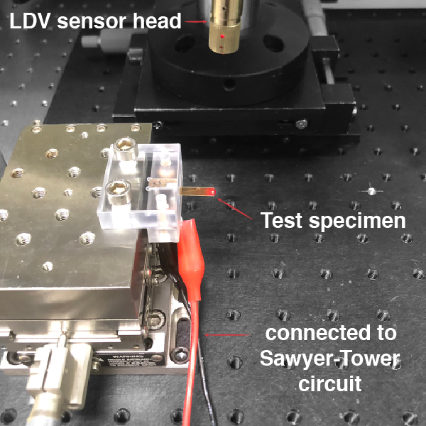 Experimental setup for PE/SE curve measurement using laser Doppler vibrometer and Sawyer-Tower circuit