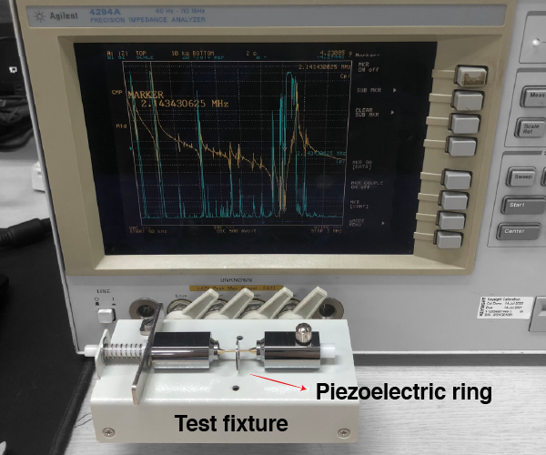 Experimental setup for piezoelectric ceramic ring impedance analysis