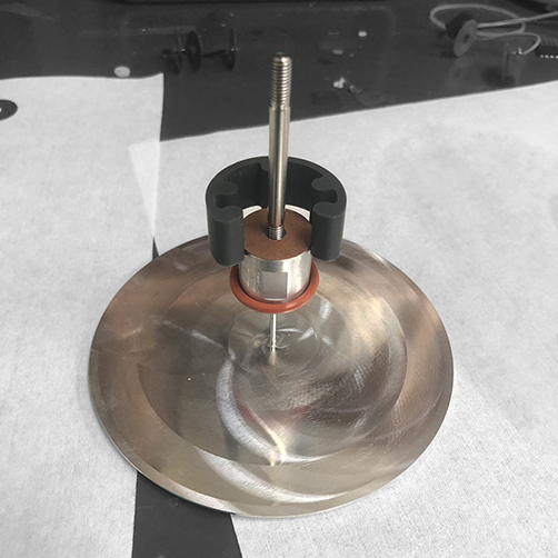 SPPAL transducer head part positioned in 3D-printed alignment jig